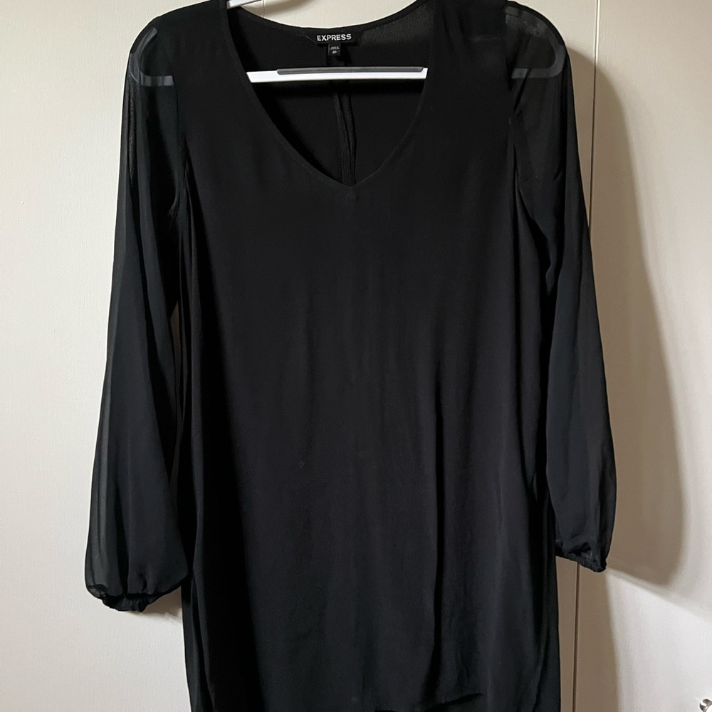 Express Long Sleeve Black V-Neck Dress